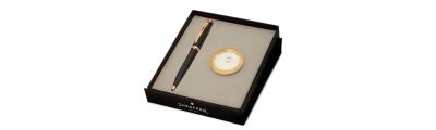 Sheaffer 100 Glossy Black Gold tone Kugelschreiber + Tischuhr Geschenkset 
